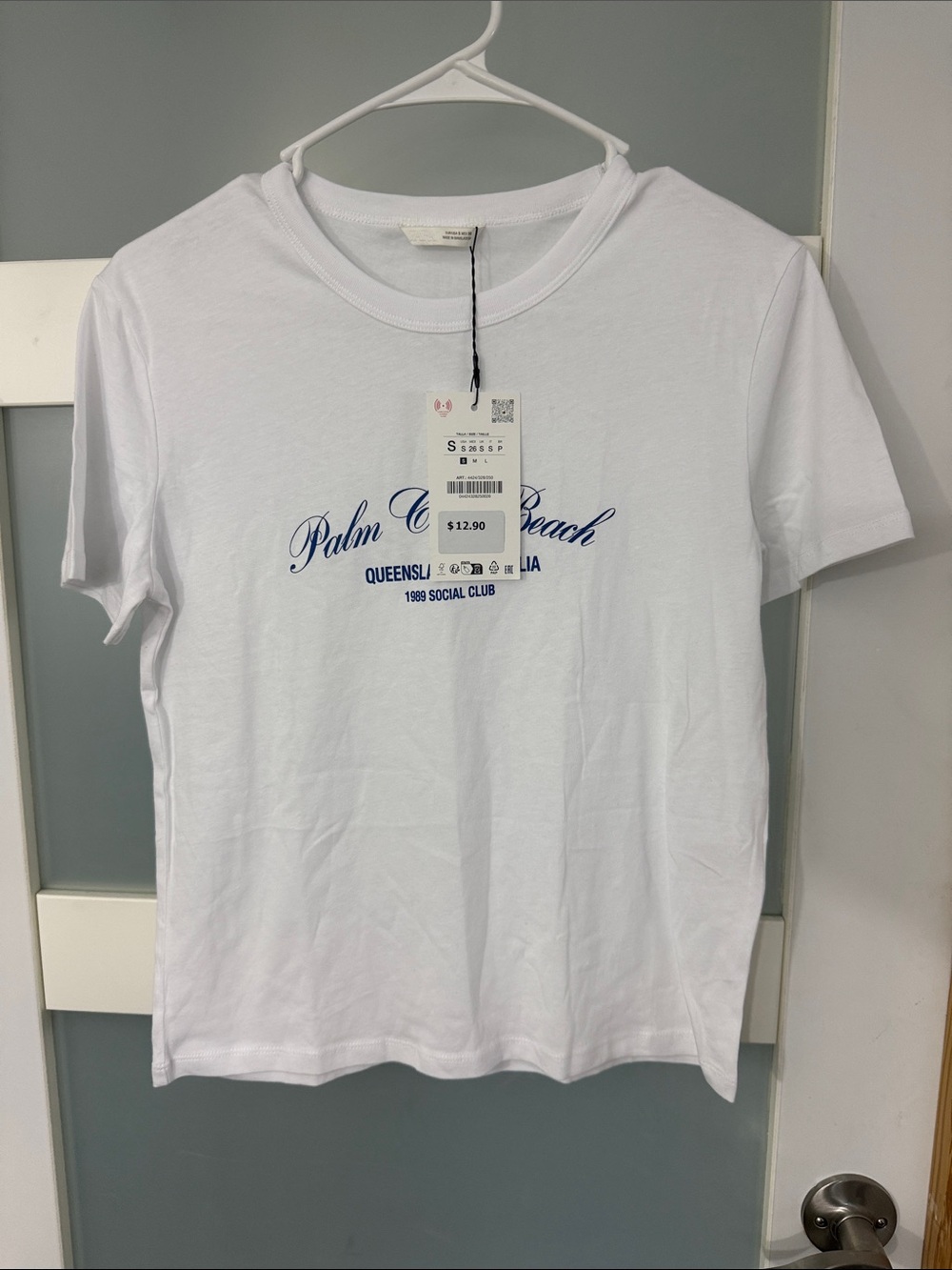 Zara White Crewneck T-Shirt with Black Drawstring Detail